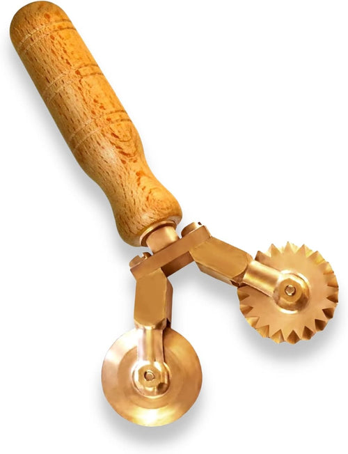 LA GONDOLA Brass & Wood Wheel Cutter - Pasta Making Tool for Home and Business | Italy Made Pasta Cutting Tool | Ravioli Cutter