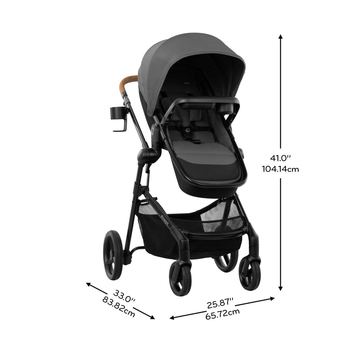 Evenflo Pivot NXT travel system with LiteMax NXT infant car seat in Latte Tan, stroller with adjustable handle and car seat attached