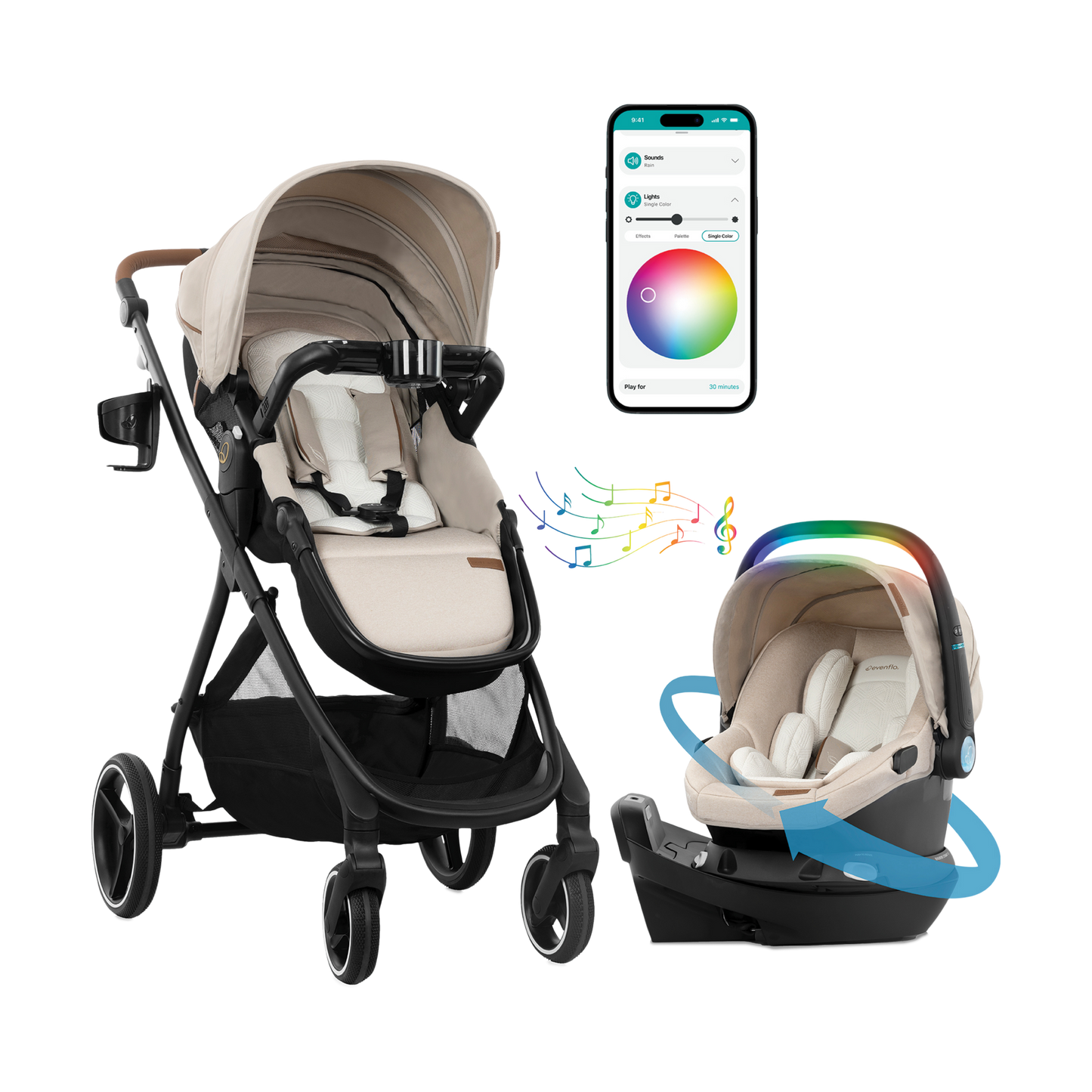 Evenflo Shyft Intuiti+ Travel System featuring Revolve180 LiteMax NXT with SensorySoothe