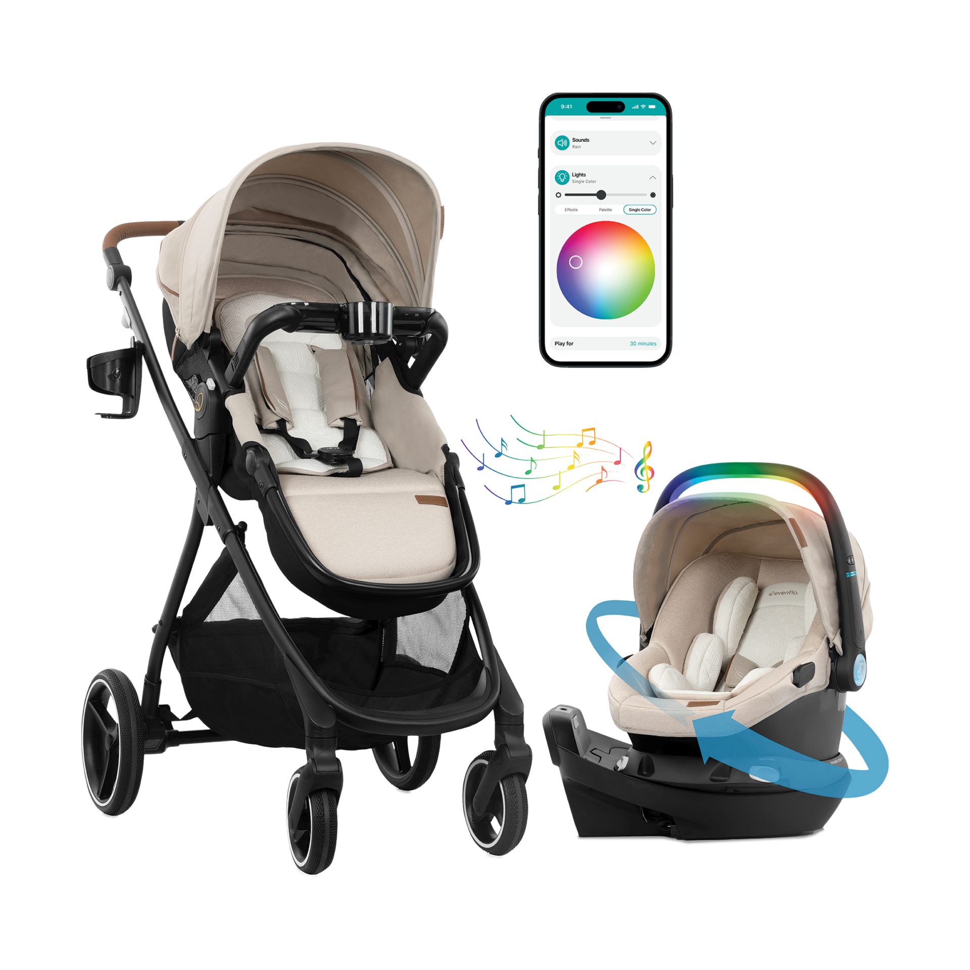 Evenflo Shyft Intuiti+ Travel System featuring Revolve180 LiteMax NXT with SensorySoothe