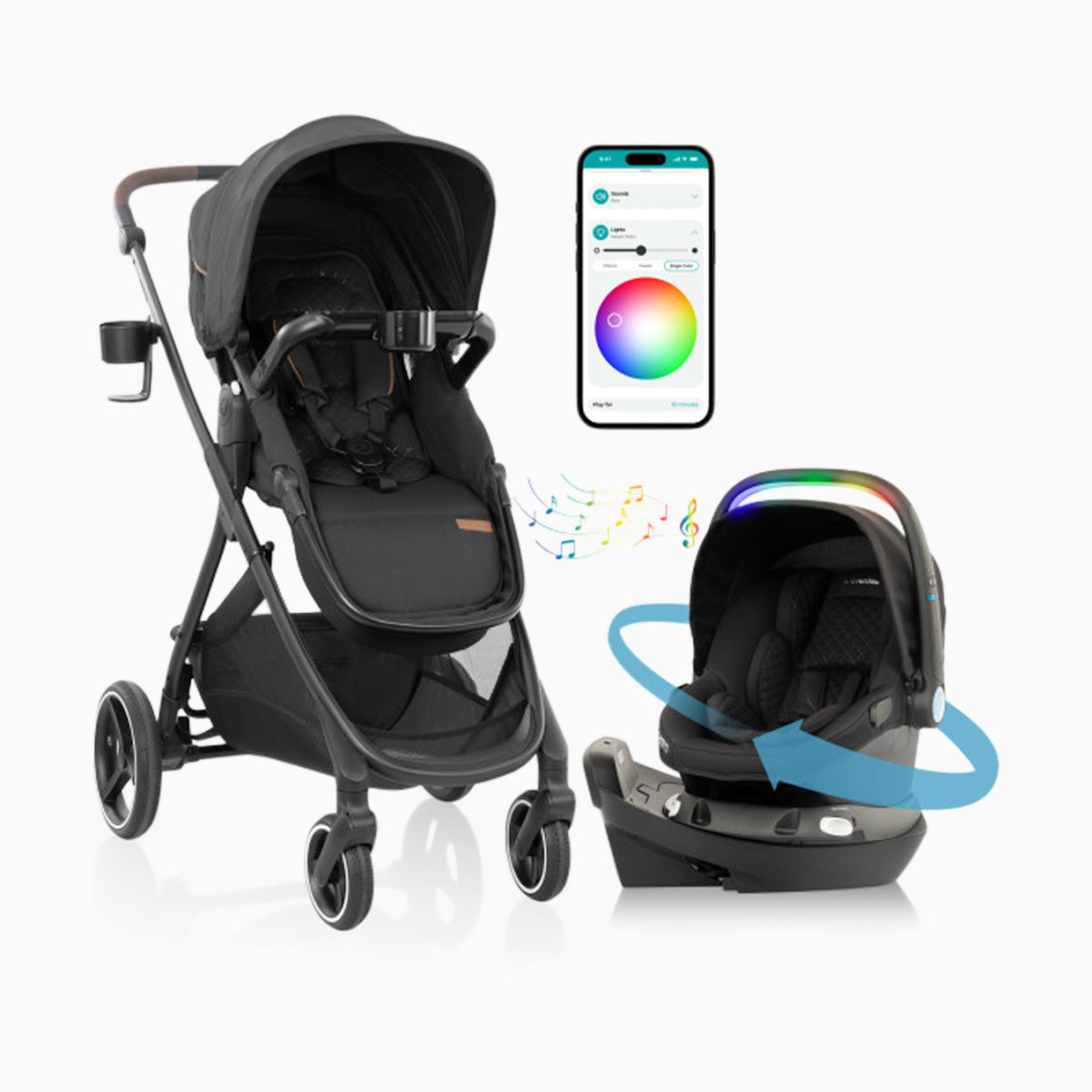 Evenflo Shyft Intuiti+ Travel System Featuring Revolve180 LiteMax NXT With SensorySoothe - Ultra Smooth Maneuverability