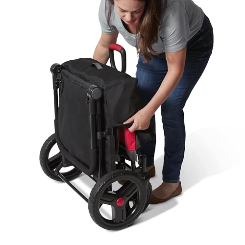 Red Radio Flyer wagon for kids, toddler stroller and beach cart with wheels, suitable for ages 1 and up, outdoor toy for children.