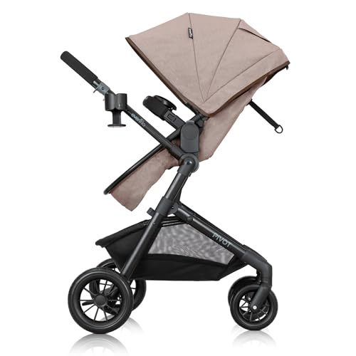 Evenflo Pivot Modular Travel System with LiteMax Preemie and Infant Car Seat in casual gray, showing the car seat and stroller components