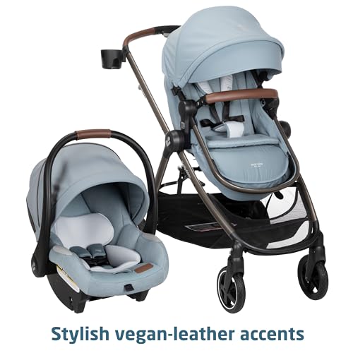 Maxi-Cosi Zelia Luxe 5-in-1 modular travel system with stroller, car seat, and accessories for infants and toddlers.