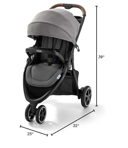 My Store Graco Outpace LX all-terrain 3-wheel baby stroller with rubber tires, one-hand fold, in-seat suspension, suitable for travel systems.