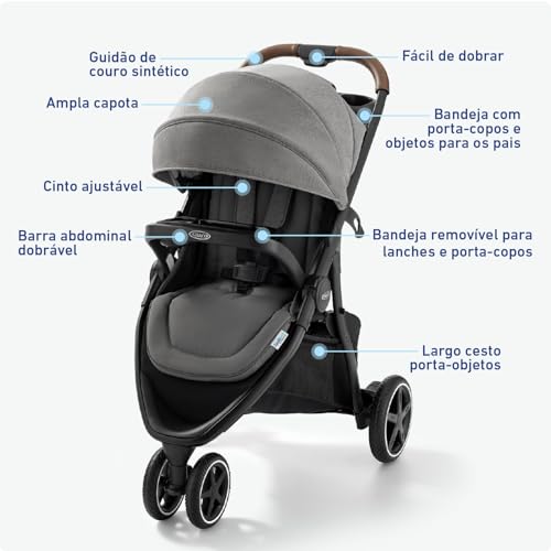 My Store Graco Outpace LX all-terrain 3-wheel baby stroller with one-hand fold, in-seat suspension, and rubber tires for smooth travel.