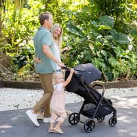 Joie Nutmeg compact stroller in shale fabric, lightweight design with one-hand fold, suitable for easy transportation and everyday use.