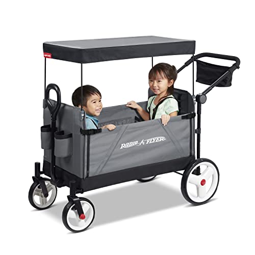 Red Radio Flyer wagon for kids with wheels, convertible stroller and rolling cart for toddlers ages 1 and up, outdoor toy.