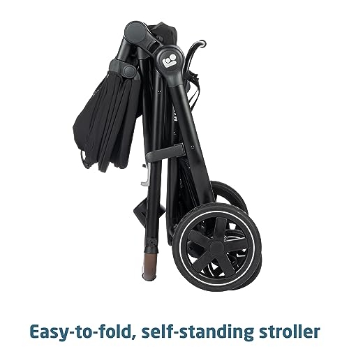 Maxi-Cosi Zelia Luxe 5-in-1 modular travel system with stroller, car seat, and accessories, suitable for infants and toddlers.