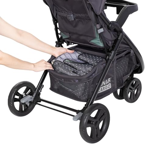Baby Trend Passport Cargo stroller with EZ-Lift Plus infant car seat in pink bamboo, featuring a compact travel system and adjustable handle.