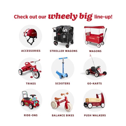 Red Radio Flyer wagon for kids with wheels, convertible stroller and rolling cart, suitable for toddlers aged 1+ outside toys