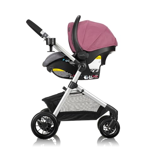Evenflo Pivot Modular Travel System with LiteMax Preemie and Infant Car Seat in casual gray, featuring stroller and car seat components
