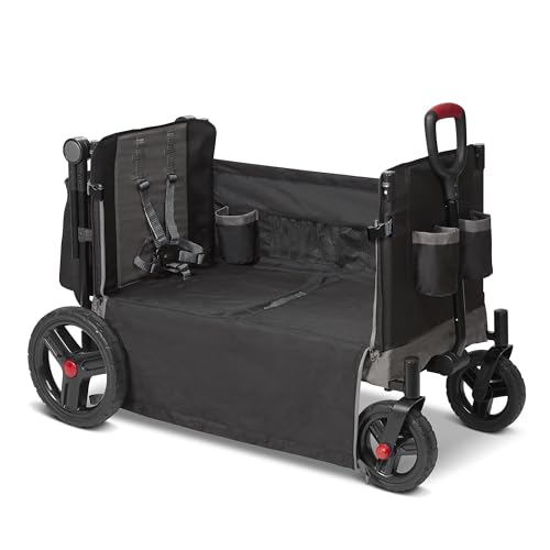 Red Radio Flyer wagon for kids with wheels, convertible stroller and rolling cart for toddlers aged 1 and up, outdoor toy.