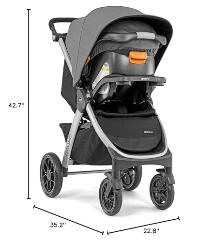 Chicco Bravo 3-in-1 travel system with quick-fold stroller, KeyFit 30 infant car seat, and base in Camden/Black color