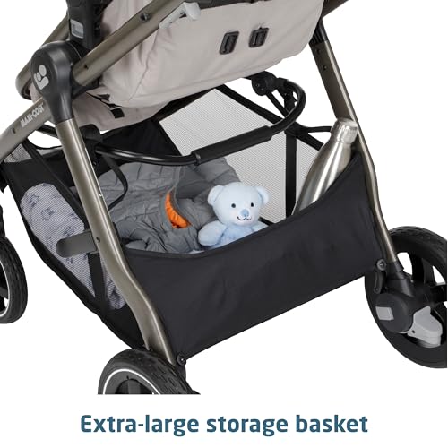 Maxi-Cosi Zelia Luxe 5-in-1 modular travel system with stroller and car seat, designed for versatile family outings.