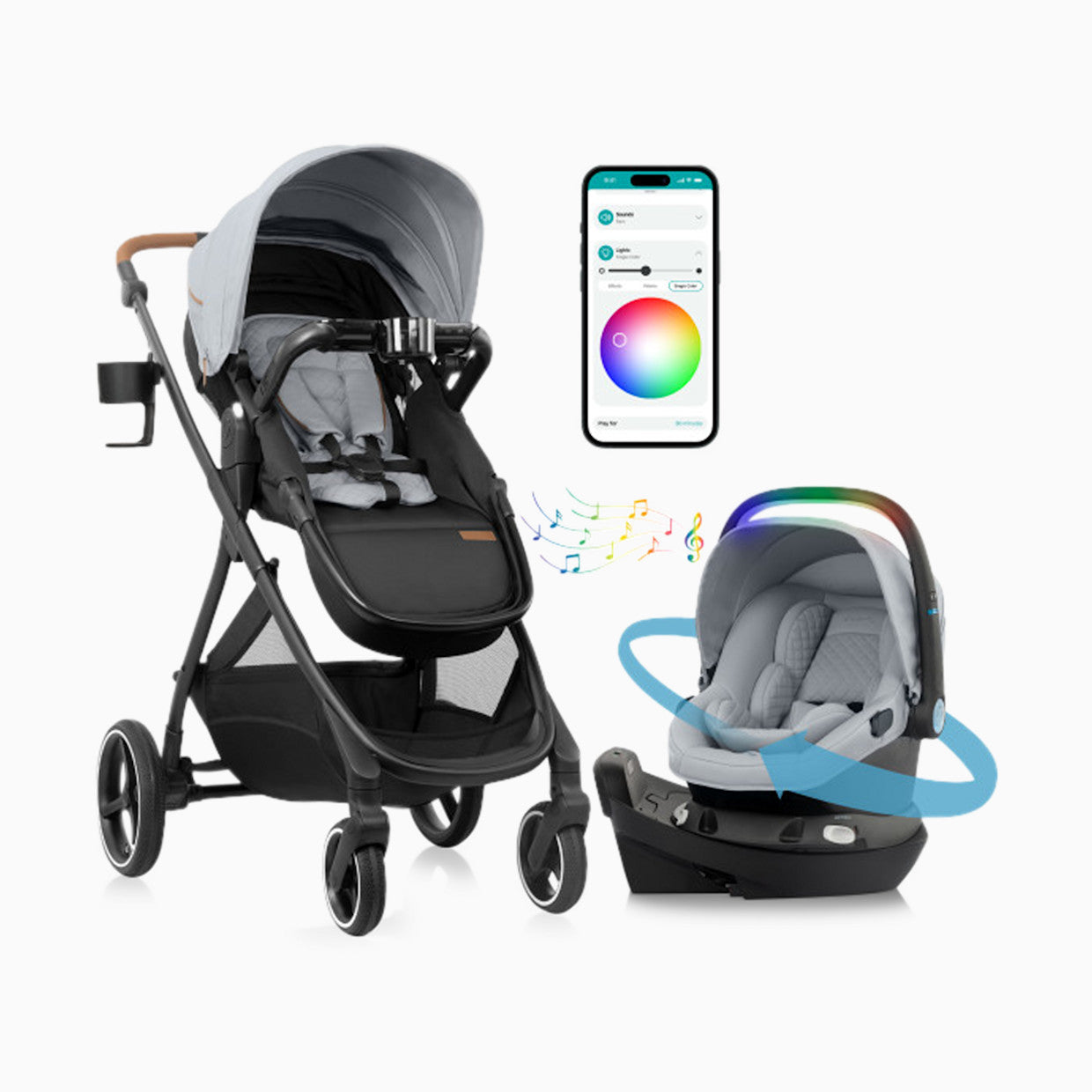 Evenflo Shyft Intuiti+ Travel System Featuring Revolve180 LiteMax NXT With SensorySoothe - Ultra Smooth Maneuverability
