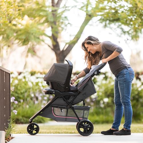 Baby Trend EZ Ride Travel System With EZ Lift Infant Car Seat Dash Pink One Hand Fold All Terrain Wheels