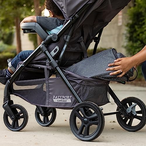 Baby Trend Passport cargo stroller with pink bamboo design and EZ-Lift Plus infant car seat, suitable for travel and everyday use.