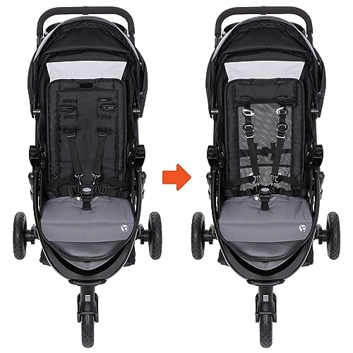 Pink Baby Trend Passport cargo stroller with EZ-Lift Plus infant car seat, featuring bamboo accents and adjustable handlebar.