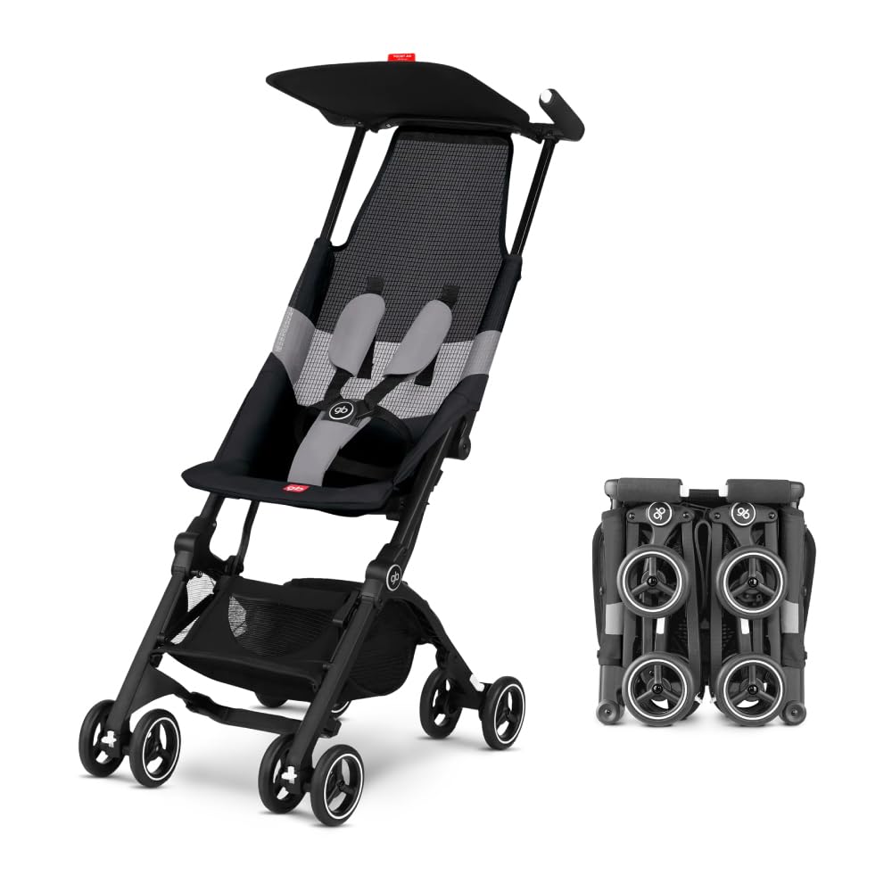 My Store gb Pockit+ All-Terrain lightweight travel stroller with canopy and reclining seat in Velvet Black, compact and easy to fold.