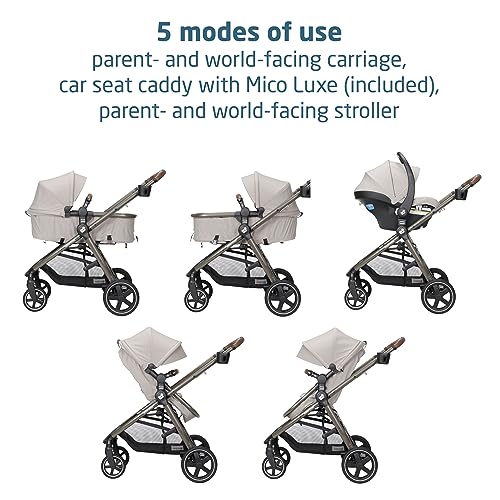 Maxi-Cosi Zelia Luxe 5-in-1 modular travel system with stroller and car seat, black fabric and adjustable handlebar