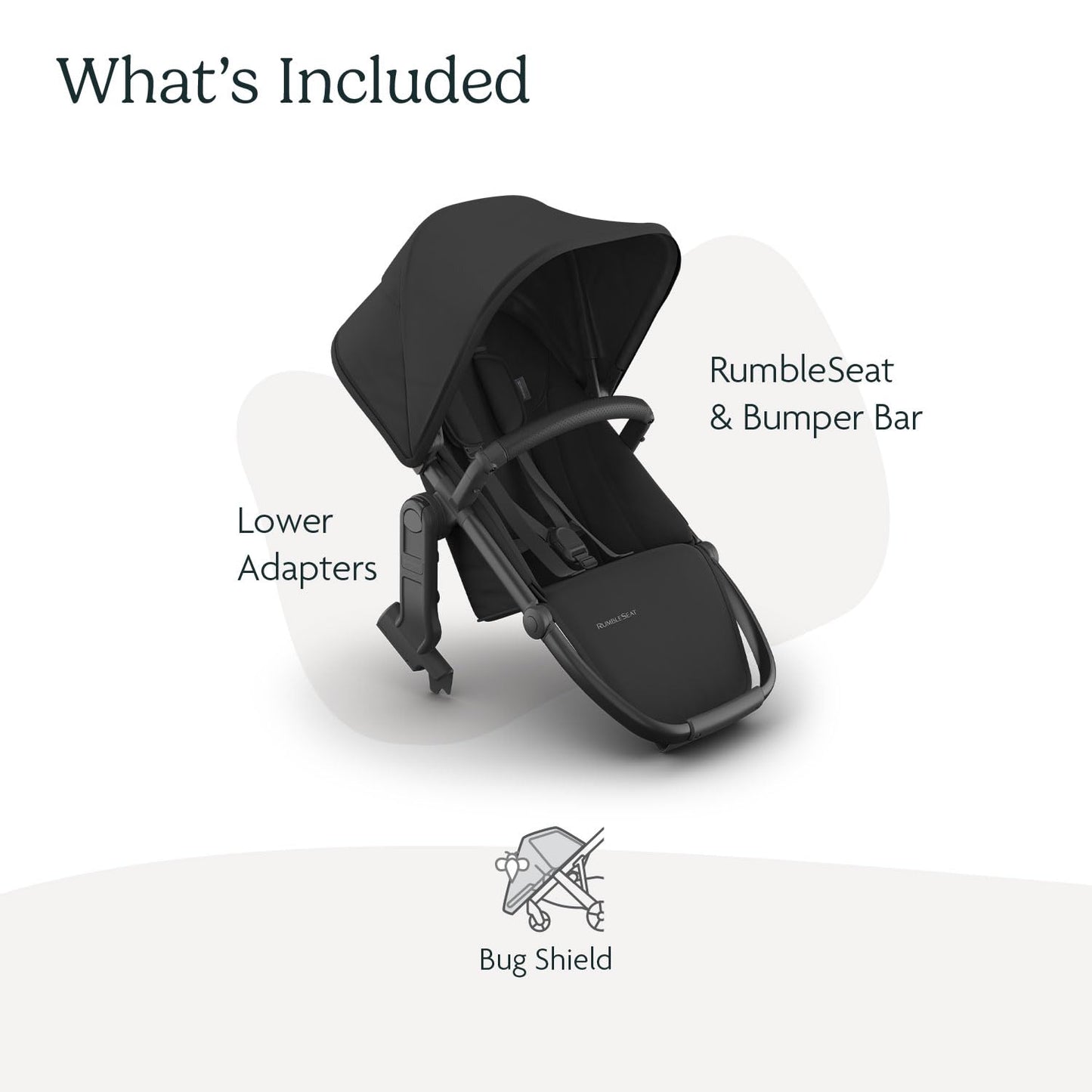 UPPAbaby RumbleSeat V3 second lower all-weather seat with magnetic buckle for Vista V2/V3 in Declan oat mélange and silver frame.