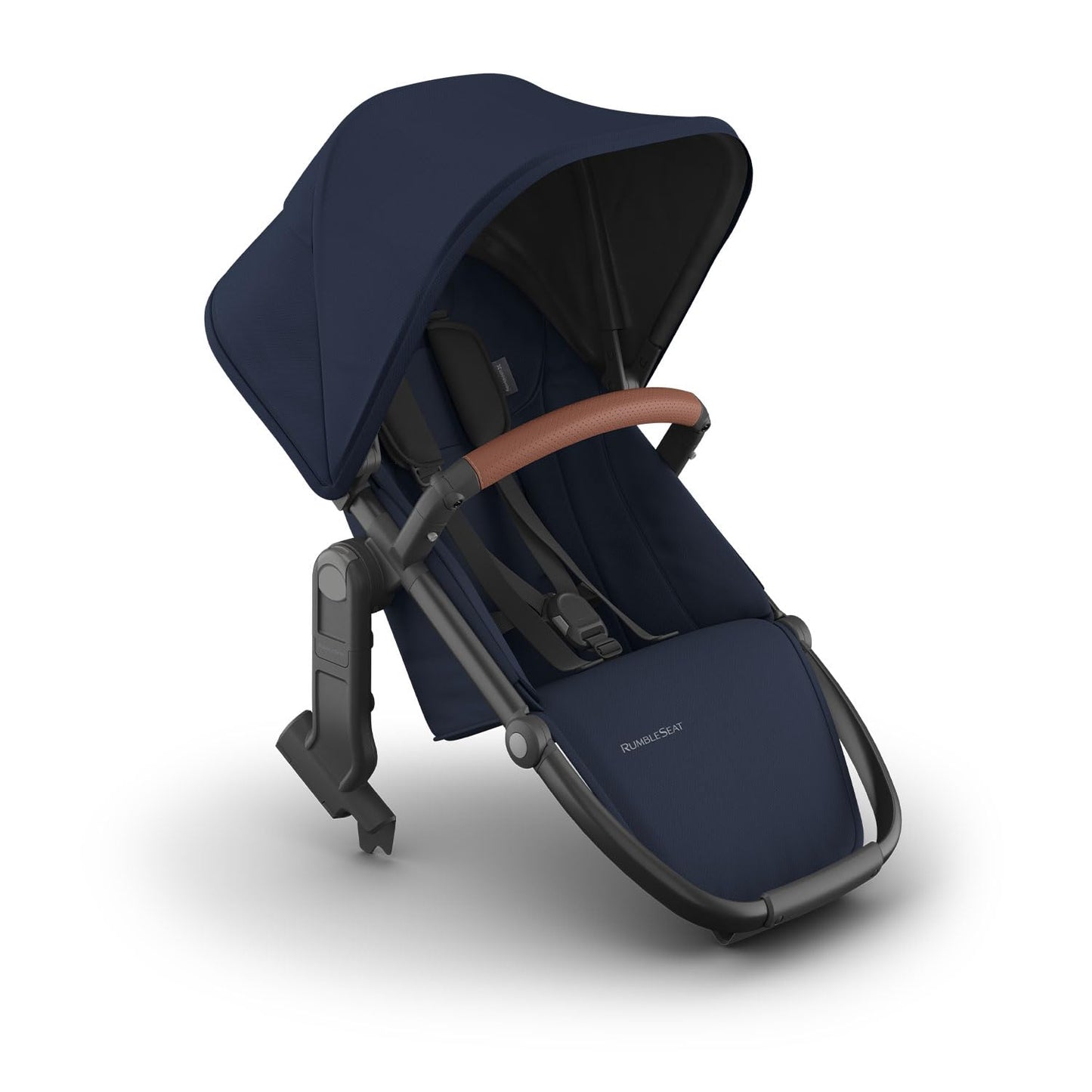 UPPAbaby RumbleSeat V3 second lower seat for Vista V2/V3 in Declan Oat Mélange with silver frame and chestnut leather, all-weather cover
