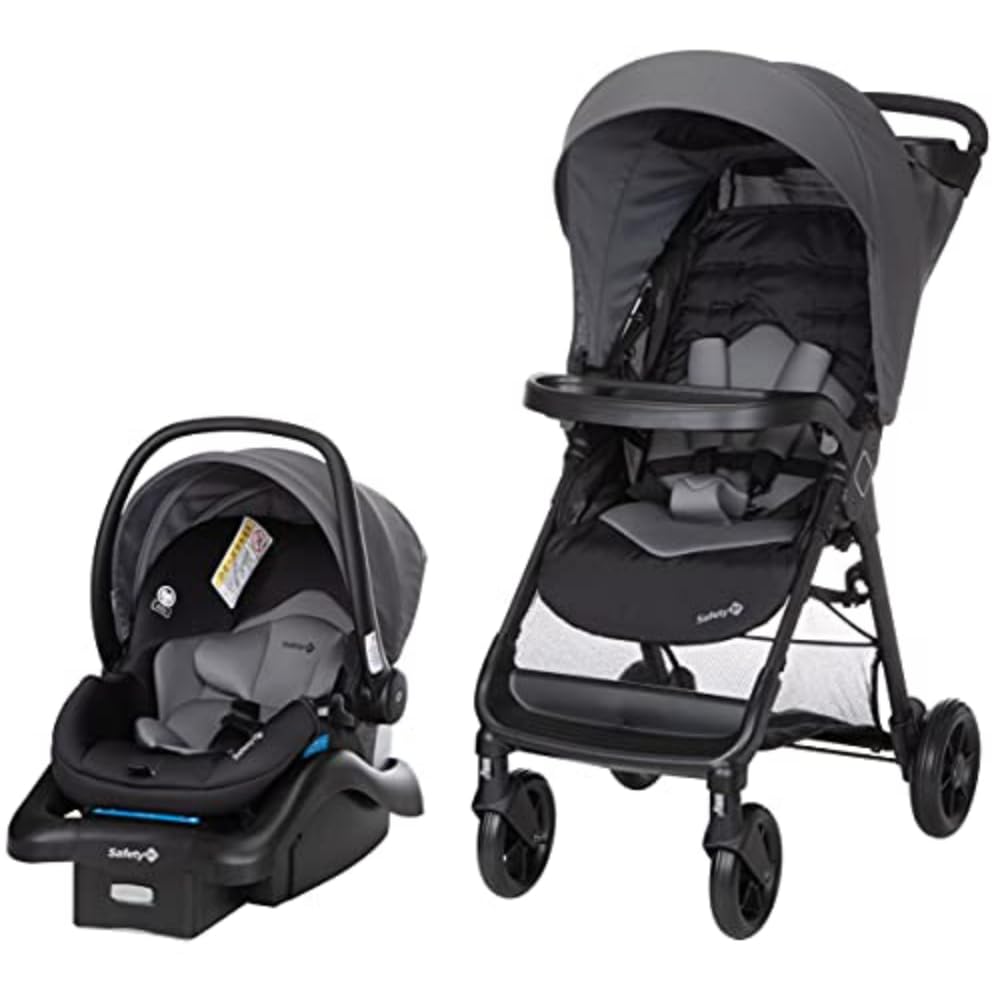 Safety 1st Smooth Ride travel system stroller with OnBoard FLX infant car seat, large canopy, ample storage, foldable, rear-facing.