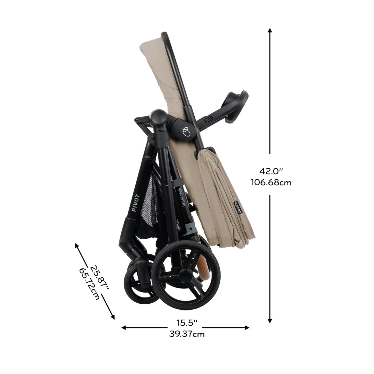 Evenflo Pivot NXT Travel System with LiteMax NXT infant car seat in latte tan, featuring stroller and car seat for infants.