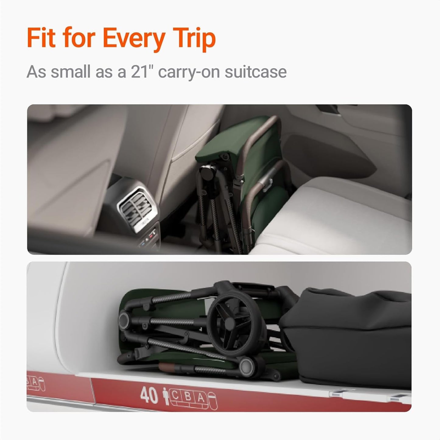 Lightweight MAMAZING Ultra Air baby travel stroller with carbon fiber frame, compact fold, suitable for toddlers, airplane-friendly.
