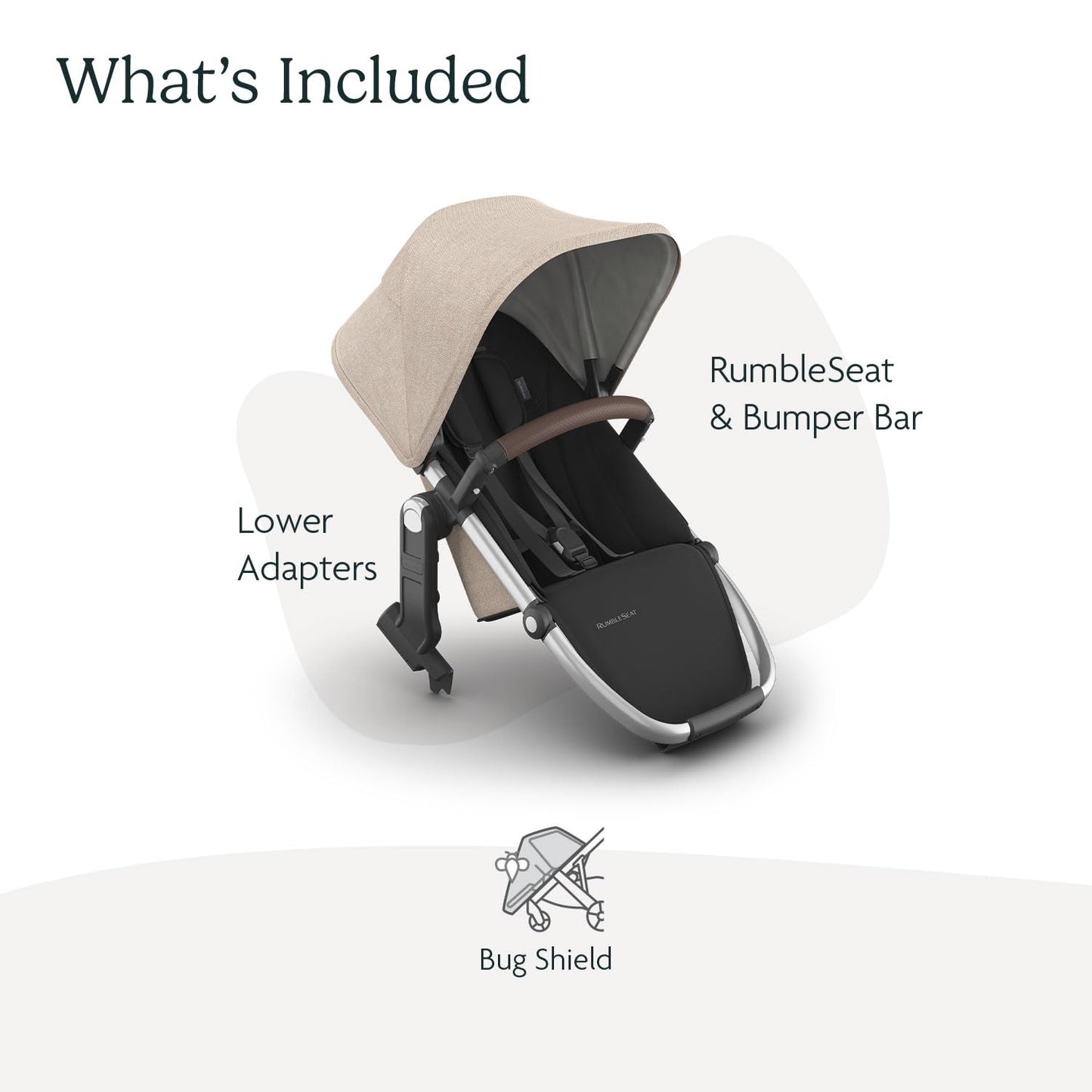 UPPAbaby RumbleSeat V3 second lower all-weather seat with magnetic buckle, compatible with Vista V2/V3, in Declan Oat Mélange with silver frame