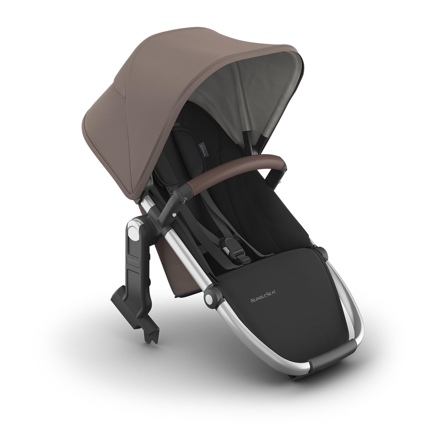 UPPAbaby RumbleSeat V3 second lower all-weather seat for Vista V2/V3 in Declan Oat Mélange with silver frame and chestnut leather, magnetic buckle