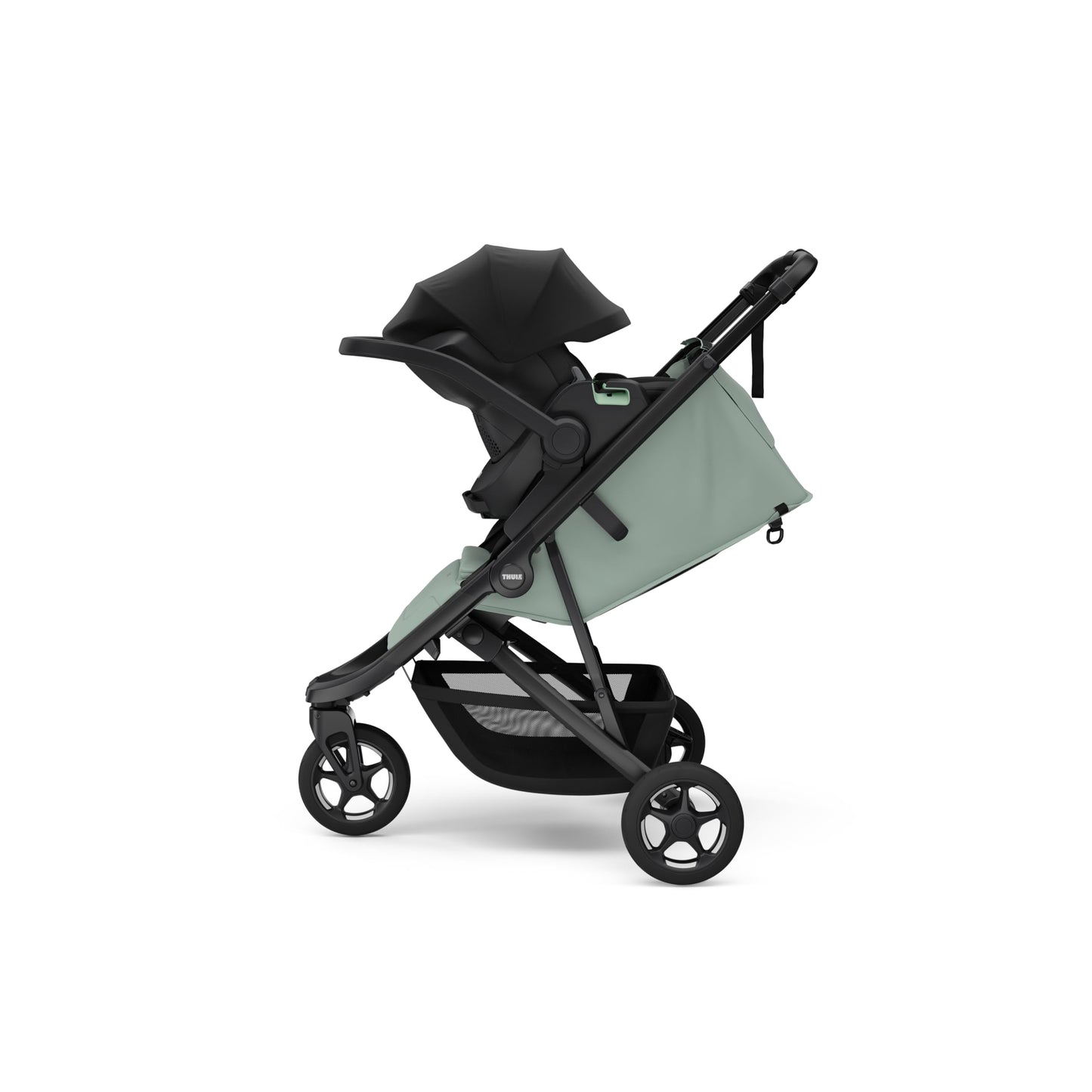 Thule Spring 2 single child stroller with ventilated canopy, adjustable handlebar, lightweight frame, compact fold, and maneuverable design.