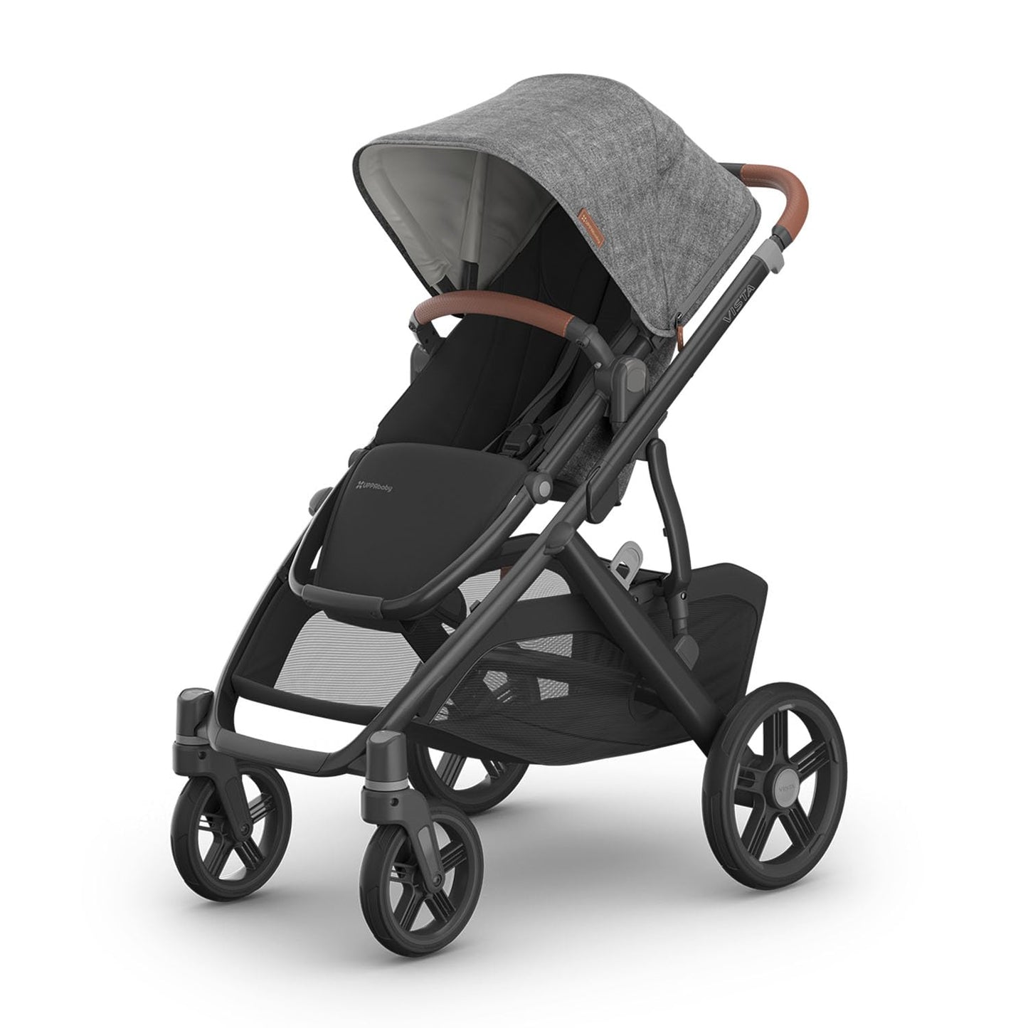 UPPAbaby Vista V3 convertible stroller for baby and toddler, charcoal frame, all-wheel suspension, XL basket, travel system compatible.