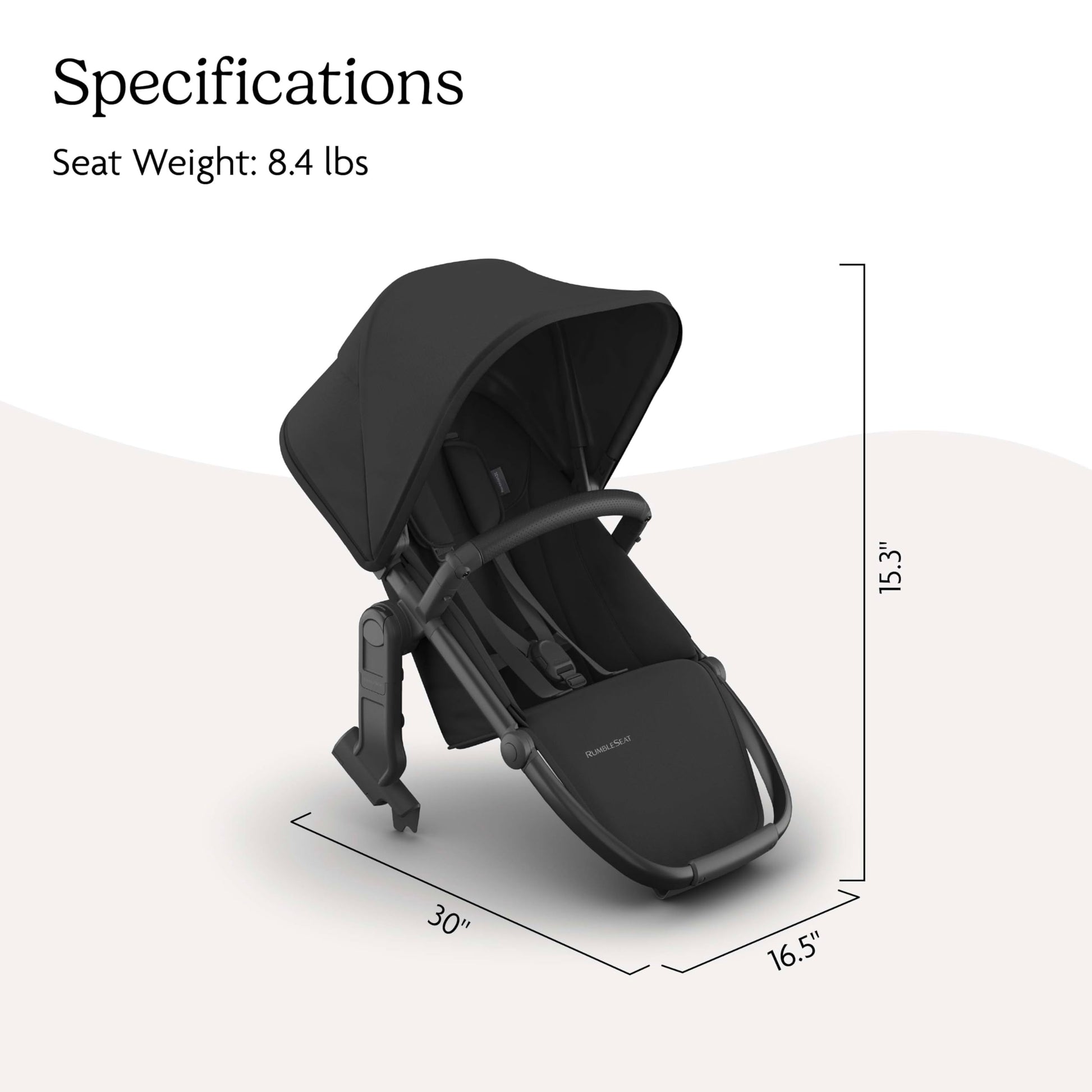 UPPAbaby RumbleSeat V3 all-weather second seat for Vista V2/V3 in Declan Oat Mélange with silver frame and chestnut leather, magnetic buckle