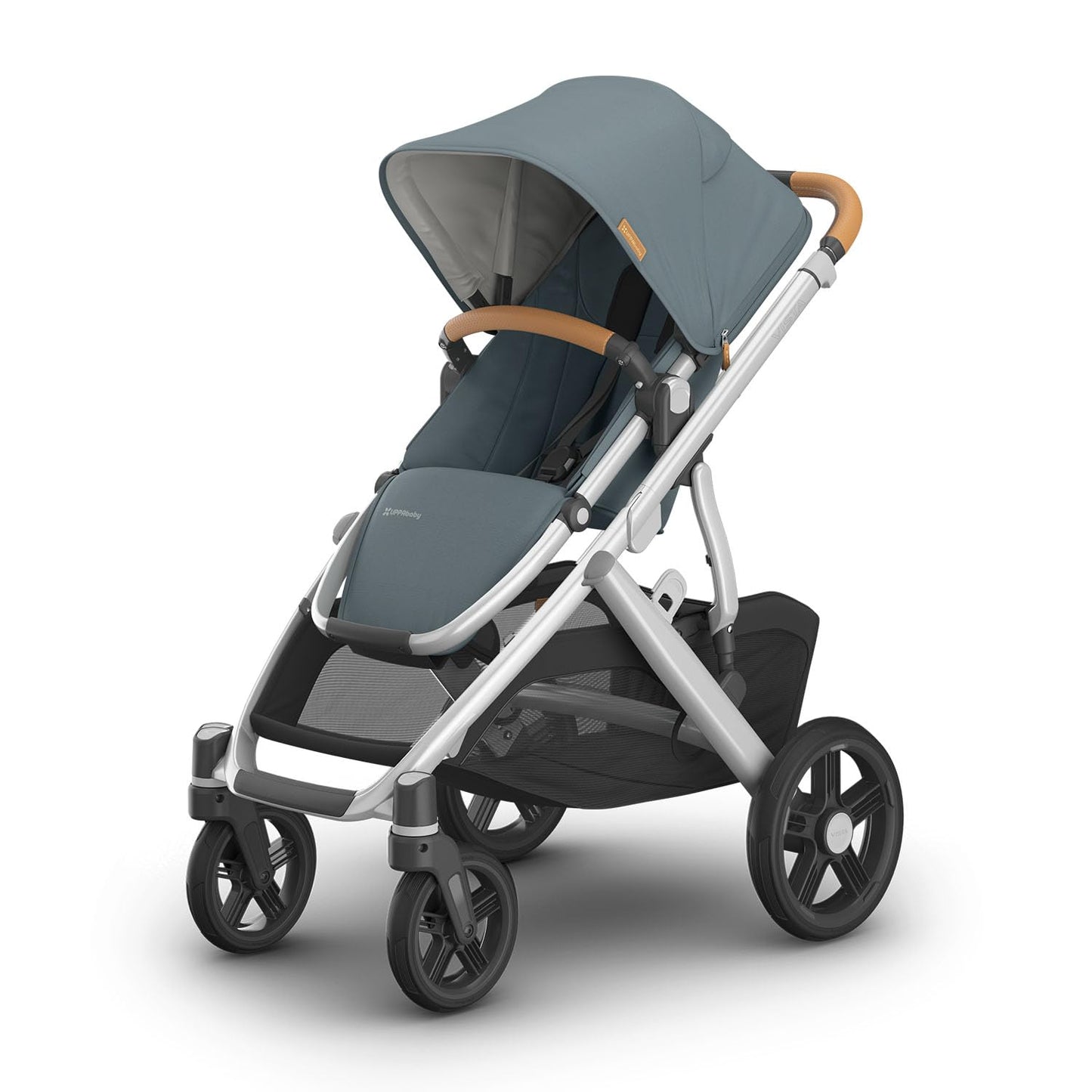 UPPAbaby Vista V3 convertible baby stroller with charcoal frame, all-wheel suspension, XL basket, and multiple configurations.