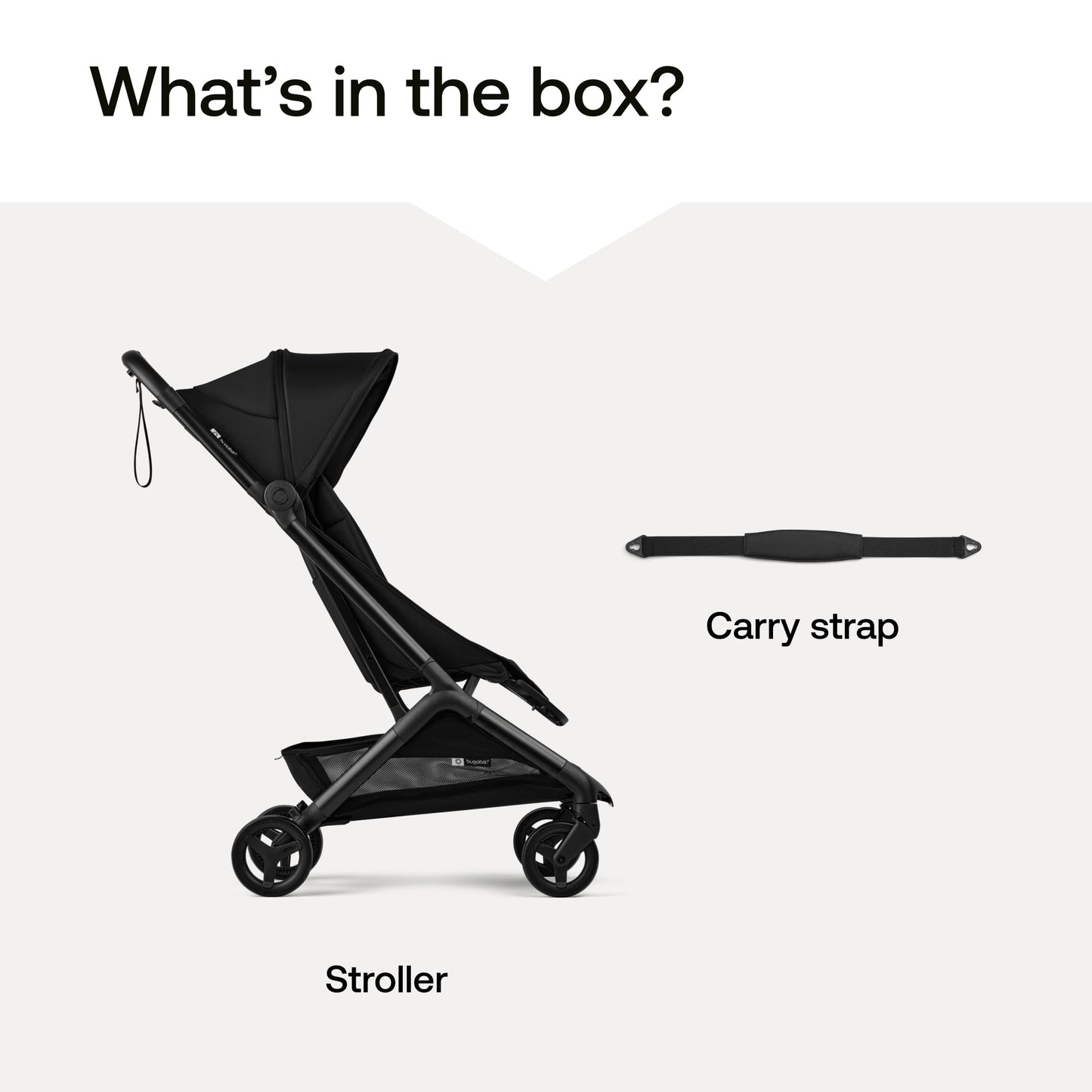 Black Bugaboo Butterfly 2 travel stroller with one-second fold, lightweight design, and airplane-friendly features.