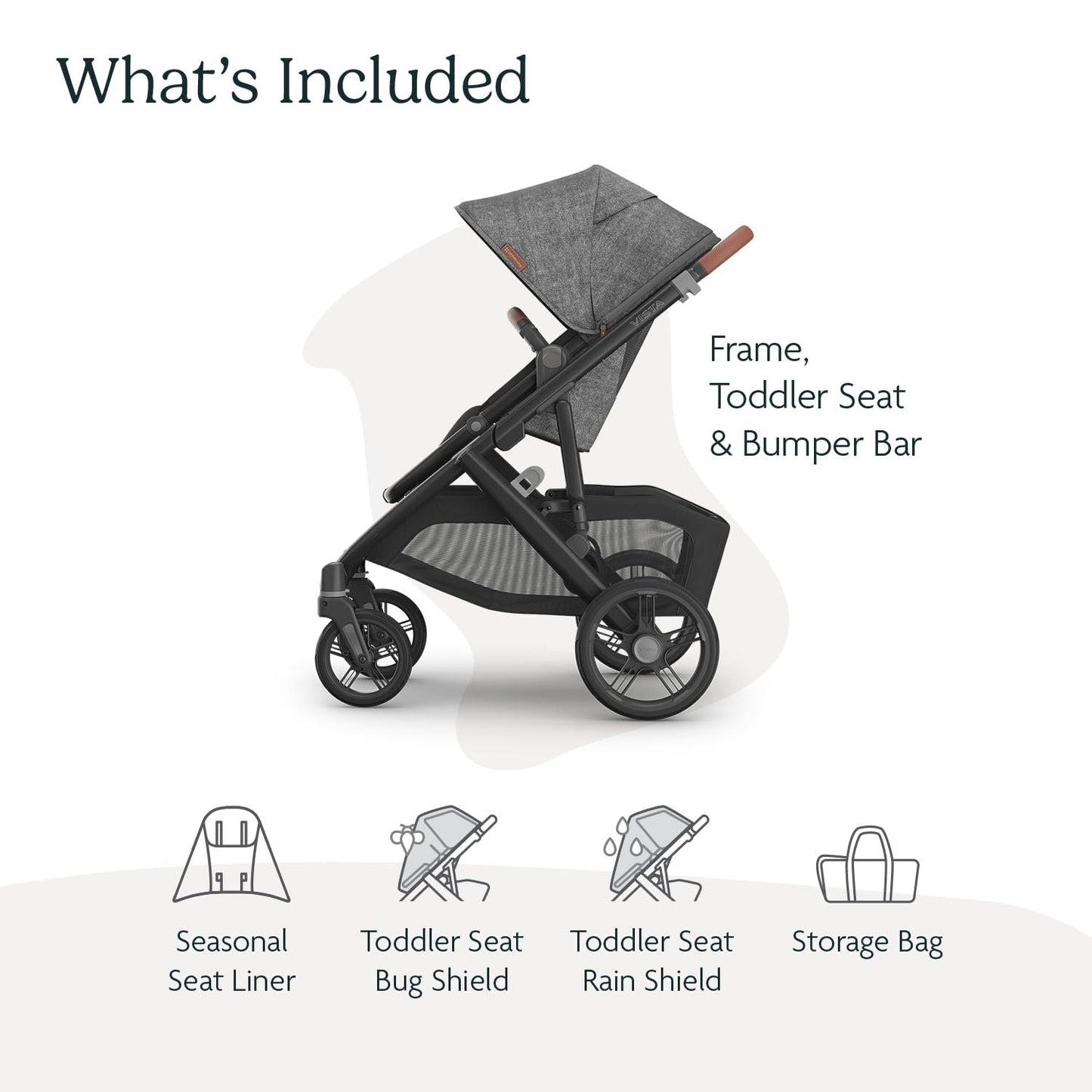 UPPAbaby Vista V3 convertible stroller for baby and toddler in charcoal with all-wheel suspension and large storage basket