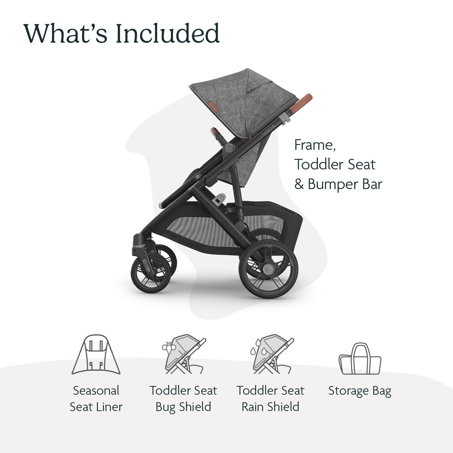 UPPAbaby Vista V3 convertible stroller for baby and toddler in charcoal with all-wheel suspension and large storage basket