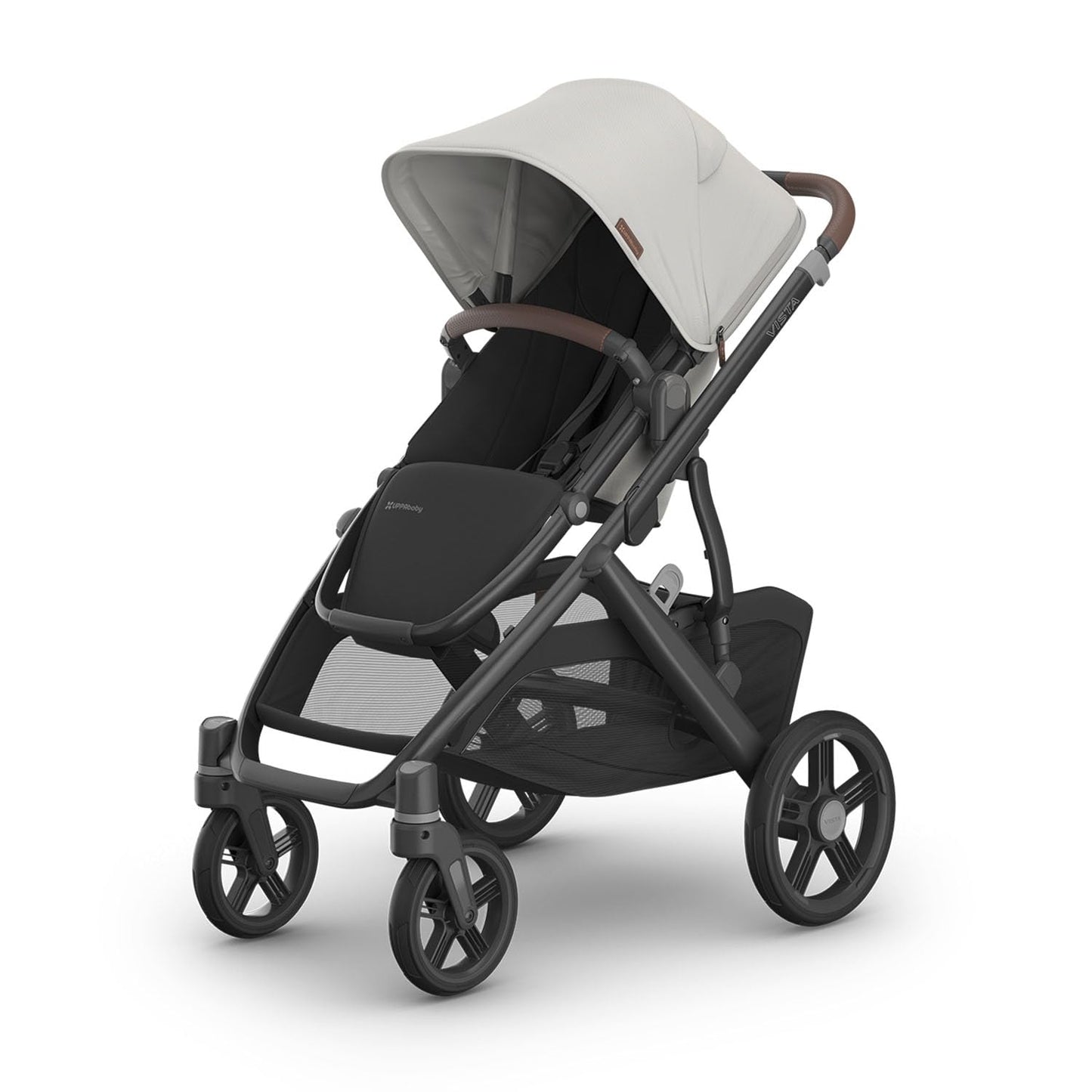 UPPAbaby Vista V3 stroller for baby and toddler, charcoal frame, all-wheel suspension, large basket, convertible single-to-double.