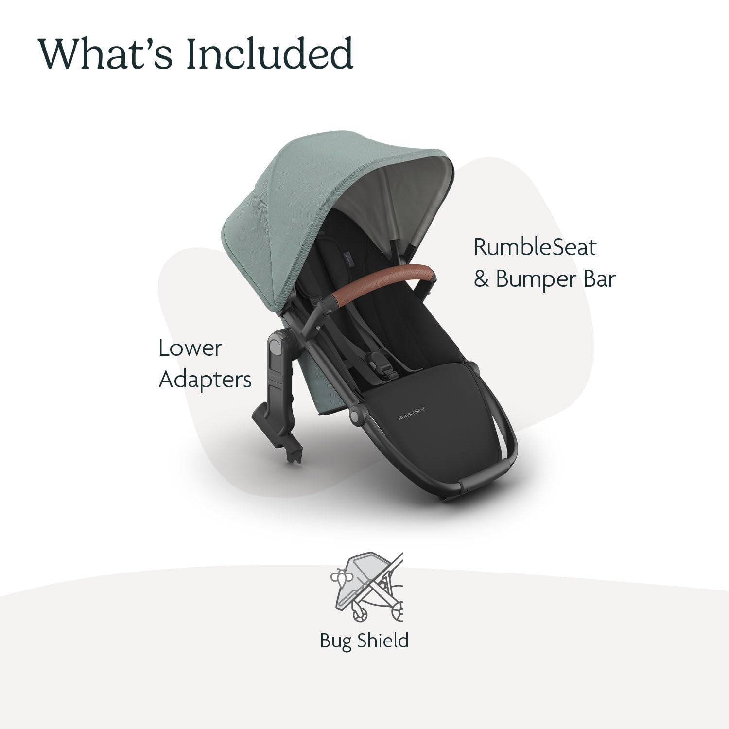 UPPAbaby RumbleSeat V3 second lower seat for Vista strollers, all-weather fabric, magnetic buckle, with adapters in Declan Oat Mélange.