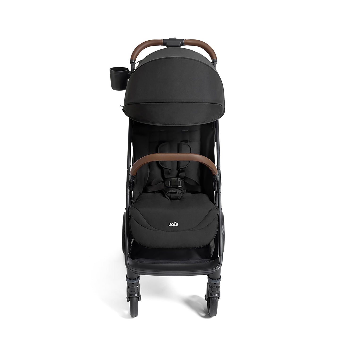 Joie Nutmeg compact stroller in shale color, lightweight with one-hand fold, designed for easy portability and smooth urban strolling.