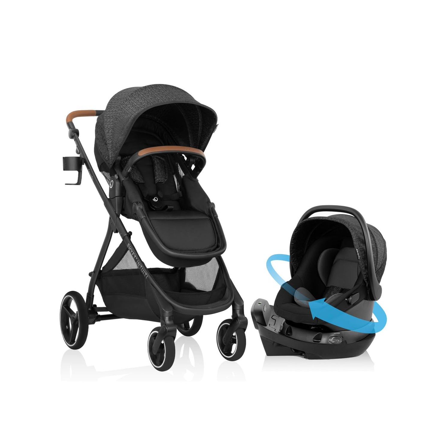Evenflo Shyft Intuiti travel system with Revolve180 LiteMax NXT infant car seat in Fossil Gray for preemies and infants 3-30 lbs.