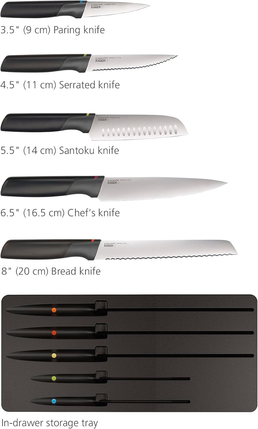 Joseph Joseph Elevate Utensil & Knife 10-piece Set, in Drawer Utensils Organisation Storage, Black/Multicolour - View 5