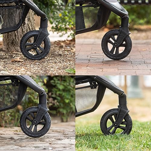 Baby Trend Passport cargo stroller travel system with pink bamboo infant car seat, featuring EZ-Lift™ Plus handle for easy transport