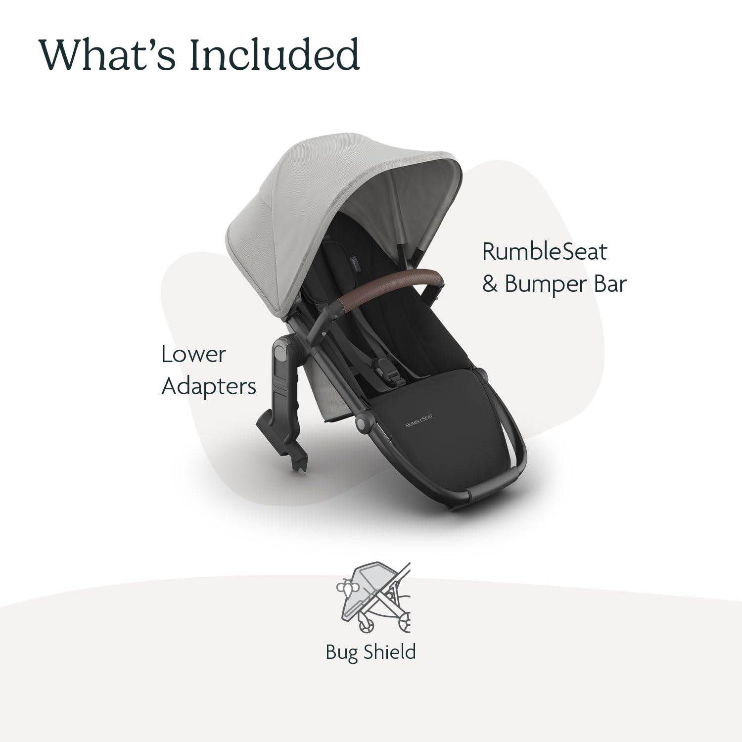 UPPAbaby RumbleSeat V3 all-weather second seat for Vista V2/V3 in Declan Oat Mélange with silver frame and chestnut leather, magnetic buckle
