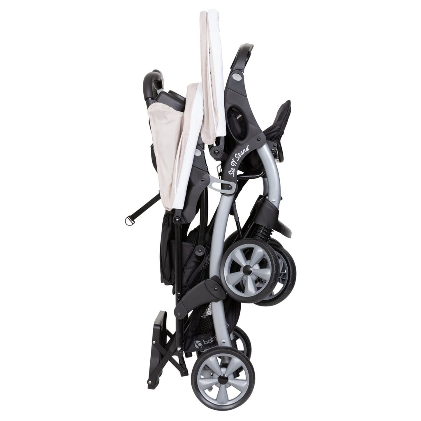 Baby Trend Stormy double stroller and car seat travel system with tandem design, lightweight and portable for infants and toddlers.