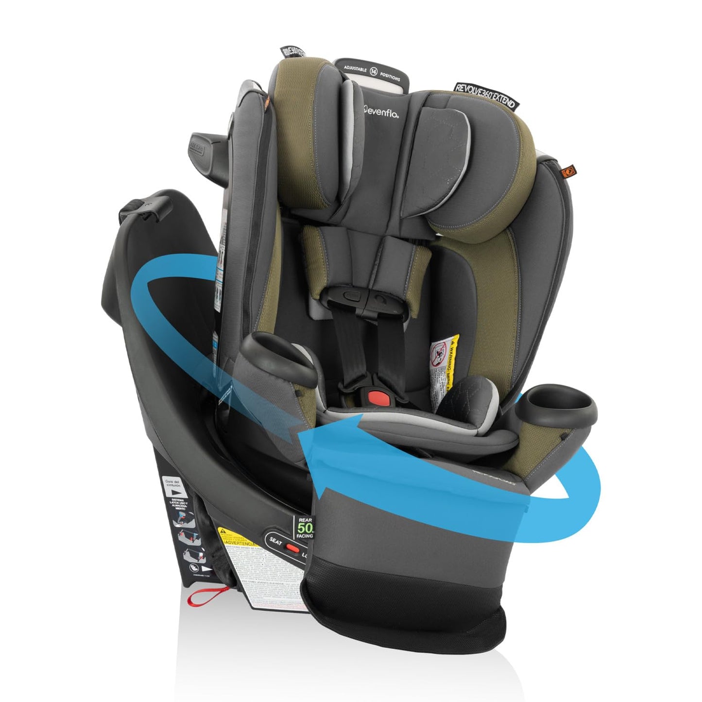 Revolve360 Extend All-in-One Rotational Car Seat with Quick Clean Cover NEW SIDE IMPACTRockland Green