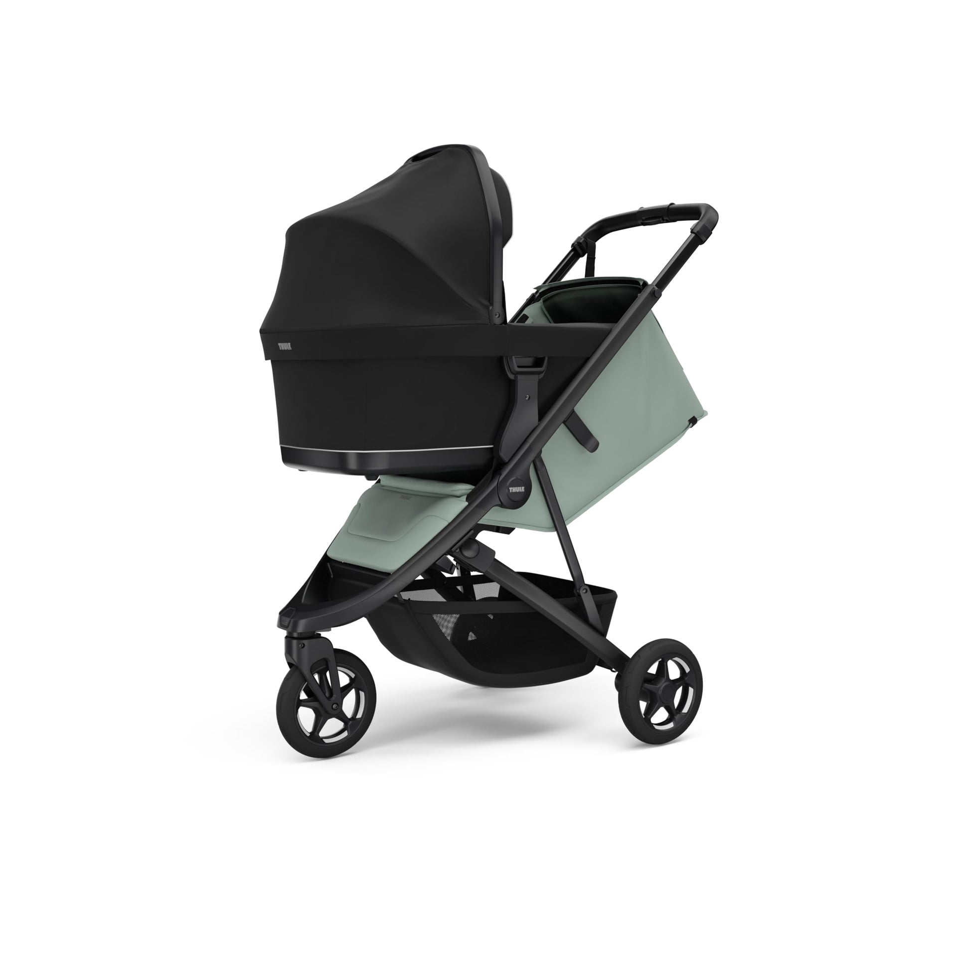 Thule Spring 2 single child stroller with ventilated canopy, adjustable handlebar, lightweight frame, and compact fold.