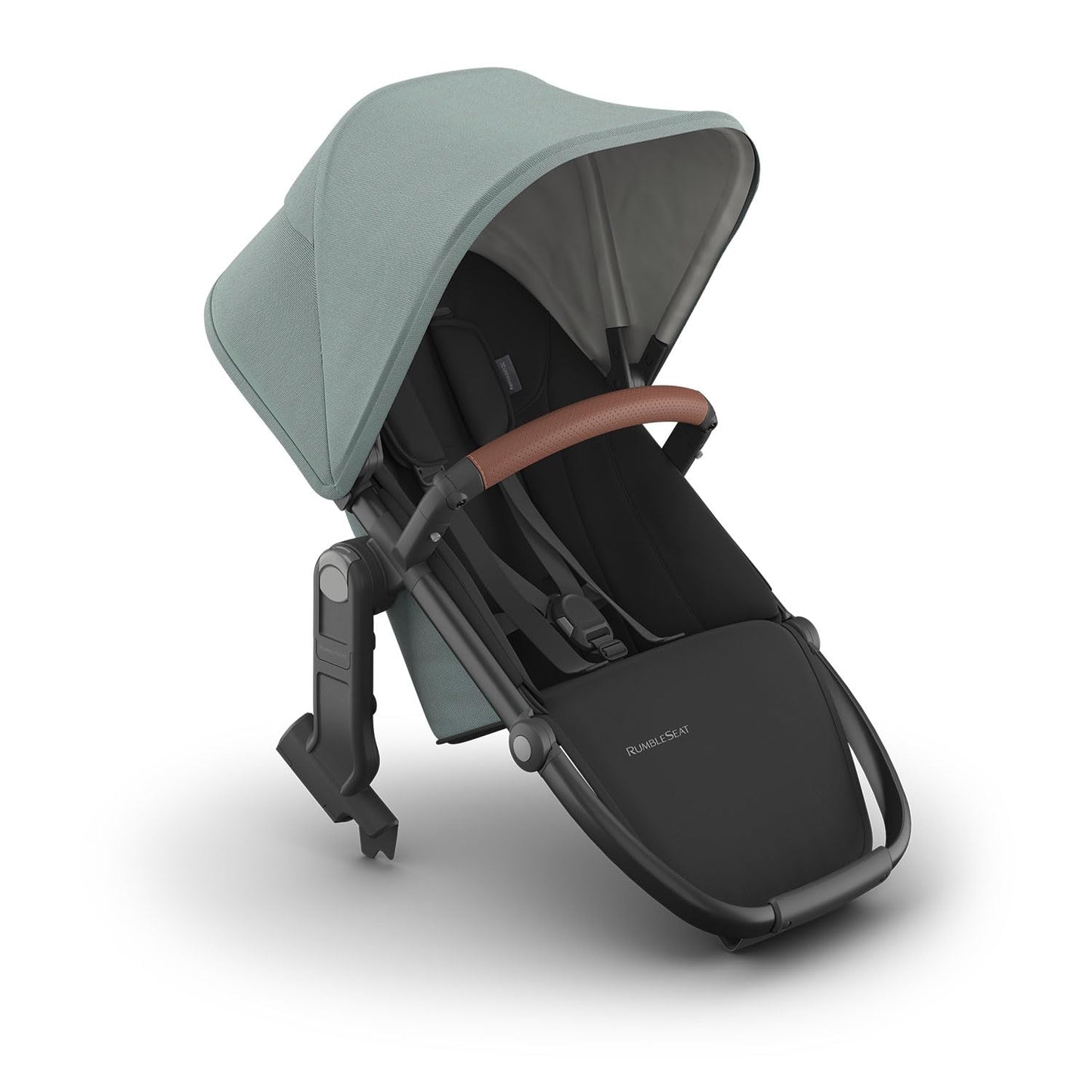 UPPAbaby RumbleSeat V3 all-weather second seat in Declan Oat Mélange with silver frame and chestnut leather, magnetic buckle, adapters included